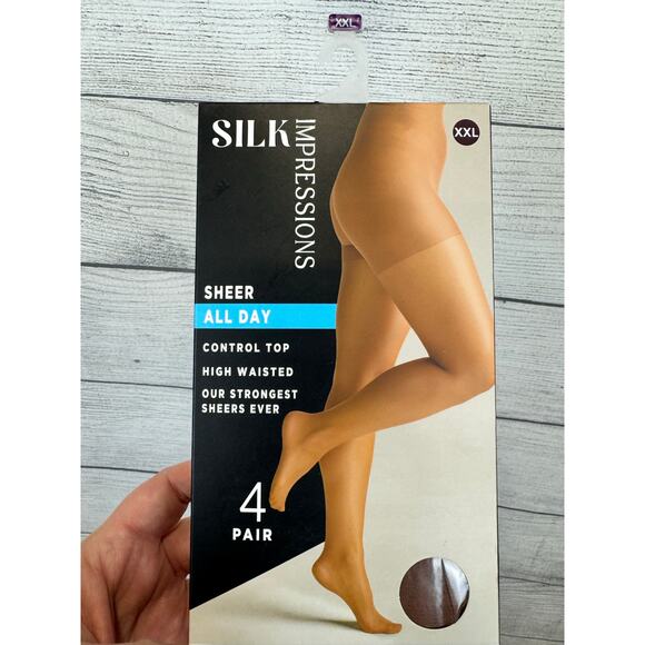 Silk Impressions Plus Size High Rise Cocoa Sheer Control Top Panty Hose Size XXL - Picture 2 of 8